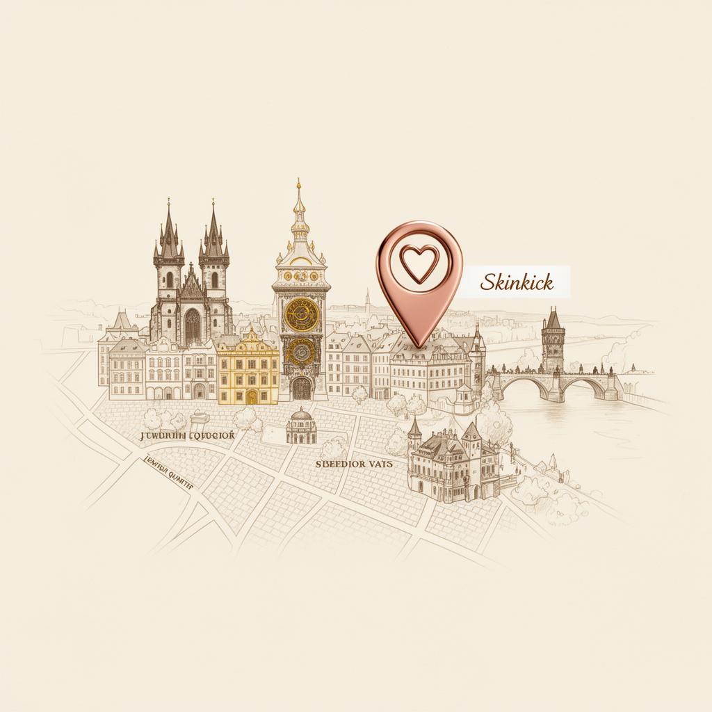Mapa Starého Města pražského s vyznačenou polohou kliniky Skinkick